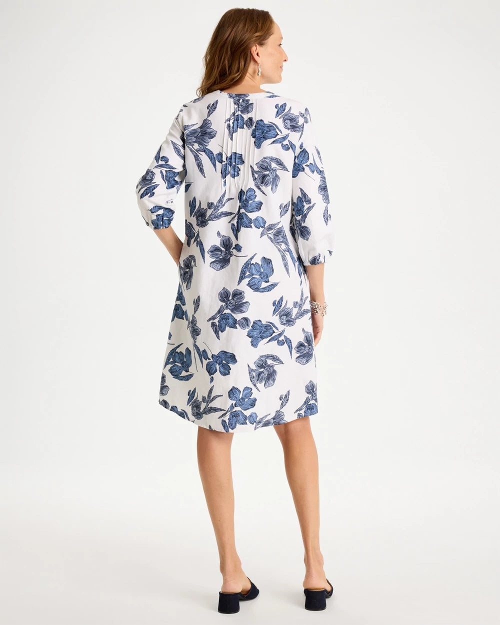 Chico's Exclusive | Floral Linen-Cotton Pintuck Dress