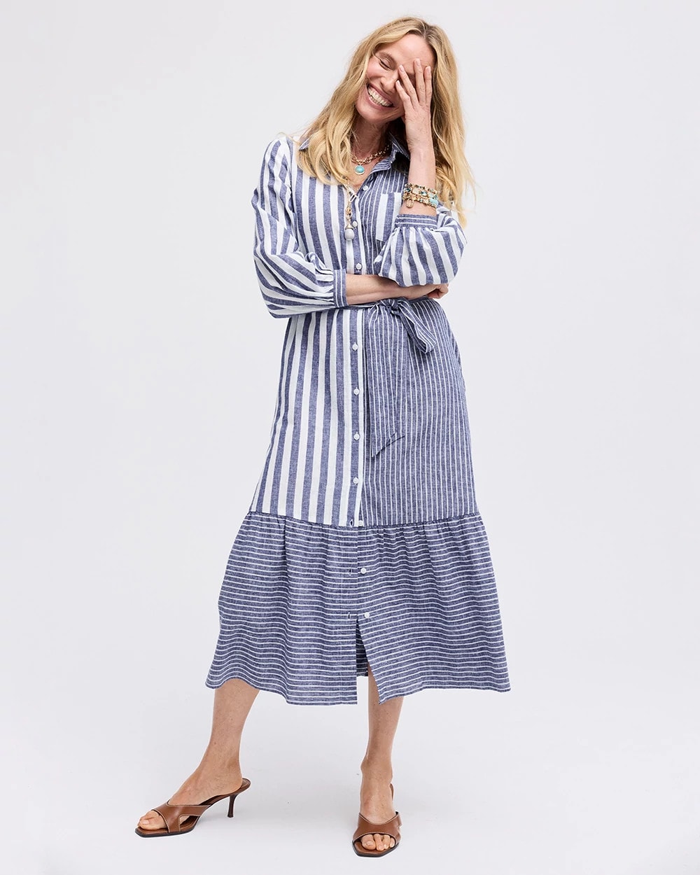 Chico's Signature | Linen-Cotton Striped Shirtdress