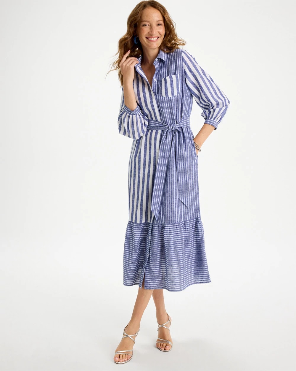 Chico's Signature | Linen-Cotton Striped Shirtdress