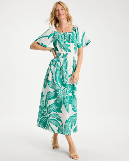 Chico's Sale | Poplin Cotton Off-Shoulder Printed Dress
