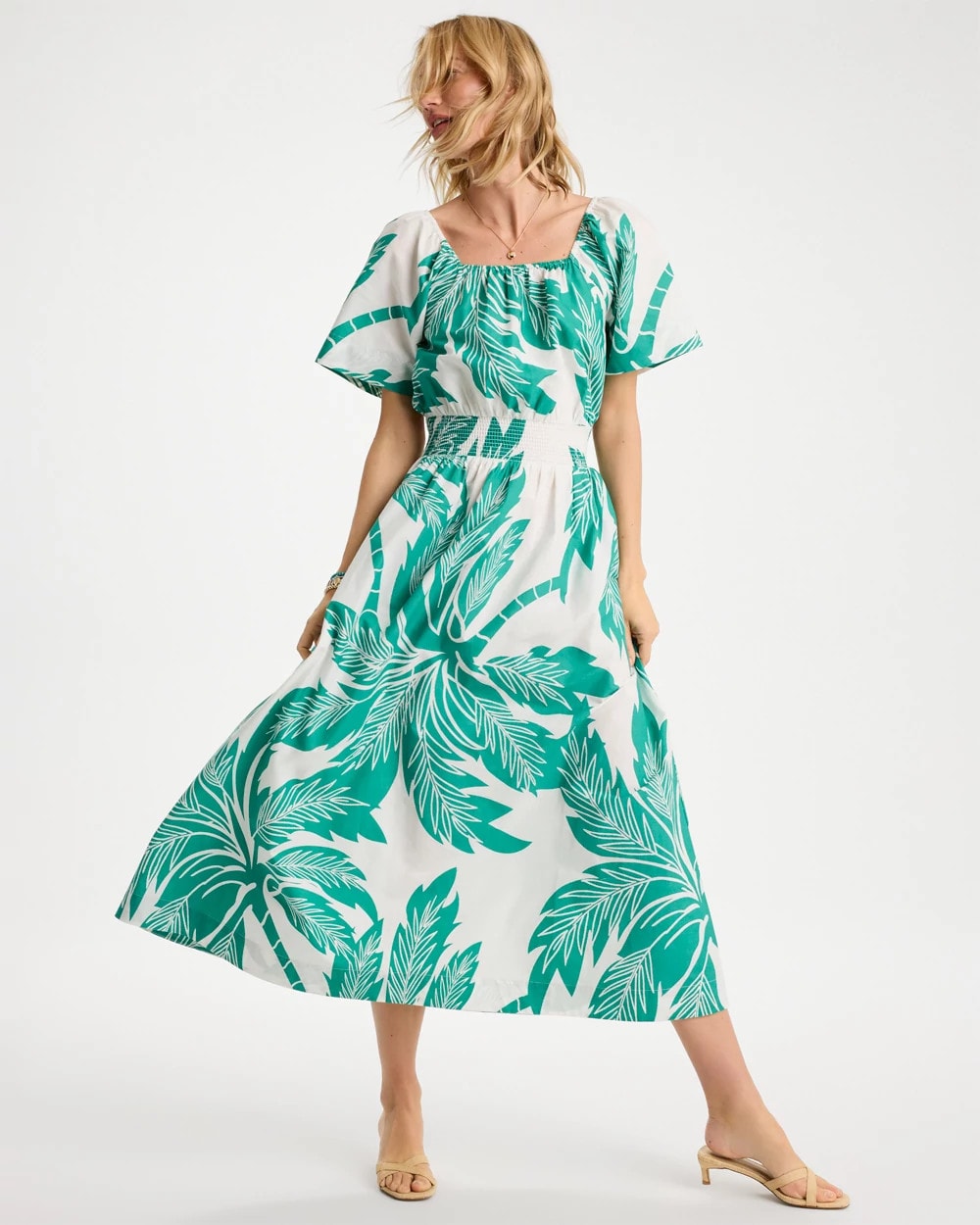 Chico's Sale | Poplin Cotton Off-Shoulder Printed Dress