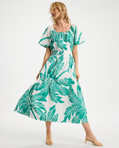 Chico's Sale | Poplin Cotton Off-Shoulder Printed Dress