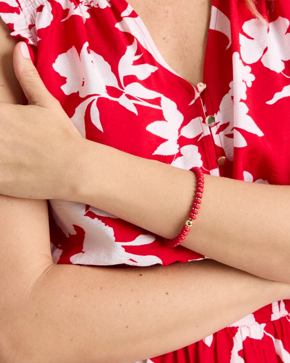Chico's Discount | Red Beaded Stretch Bracelet