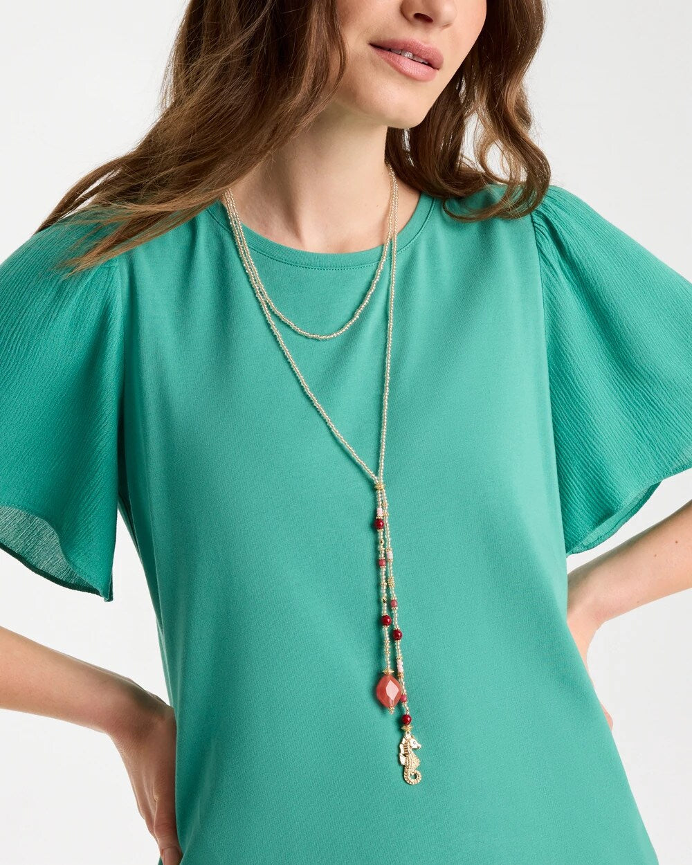 Chico's Everyday | Coral Genuine Stone Y-Pendant Necklace