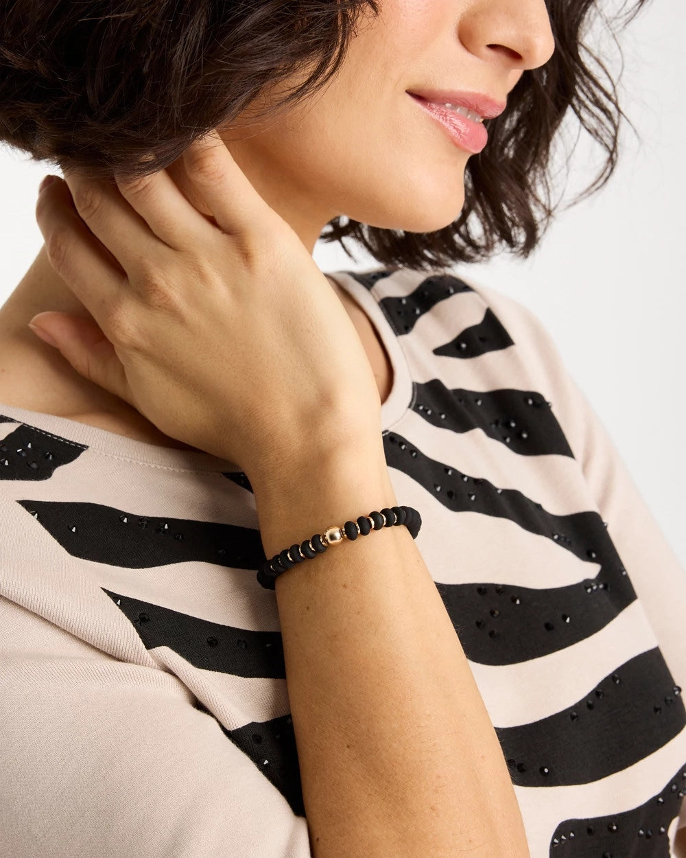Chico's New | Black Round Stretch Bracelet