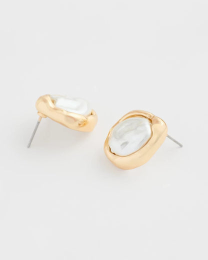 Chico's Great Value | Pearlescent Golden Rimmed Stud Earrings