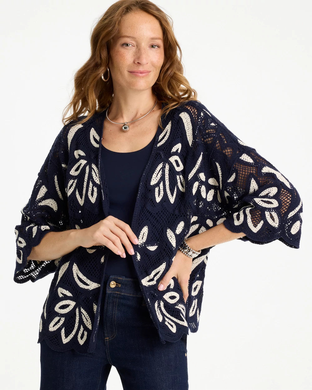 Chico's Special Offer | Woven Crochet Lace Contrast Kimono