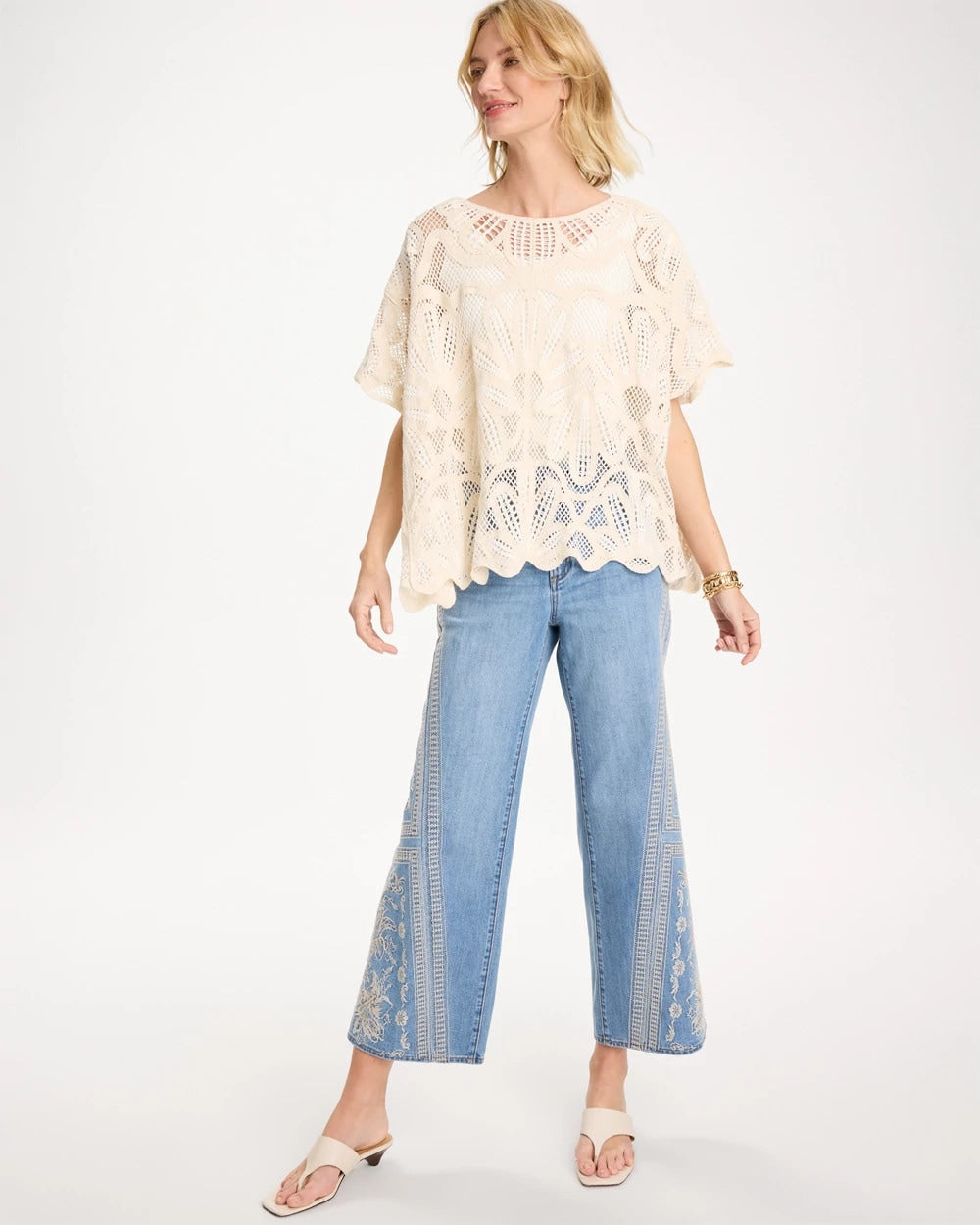 Chico's Exclusive | Woven Cotton-Blend Crochet Lace Poncho