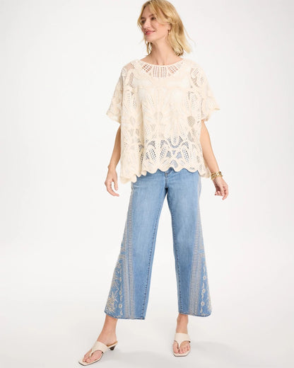 Chico's Exclusive | Woven Cotton-Blend Crochet Lace Poncho