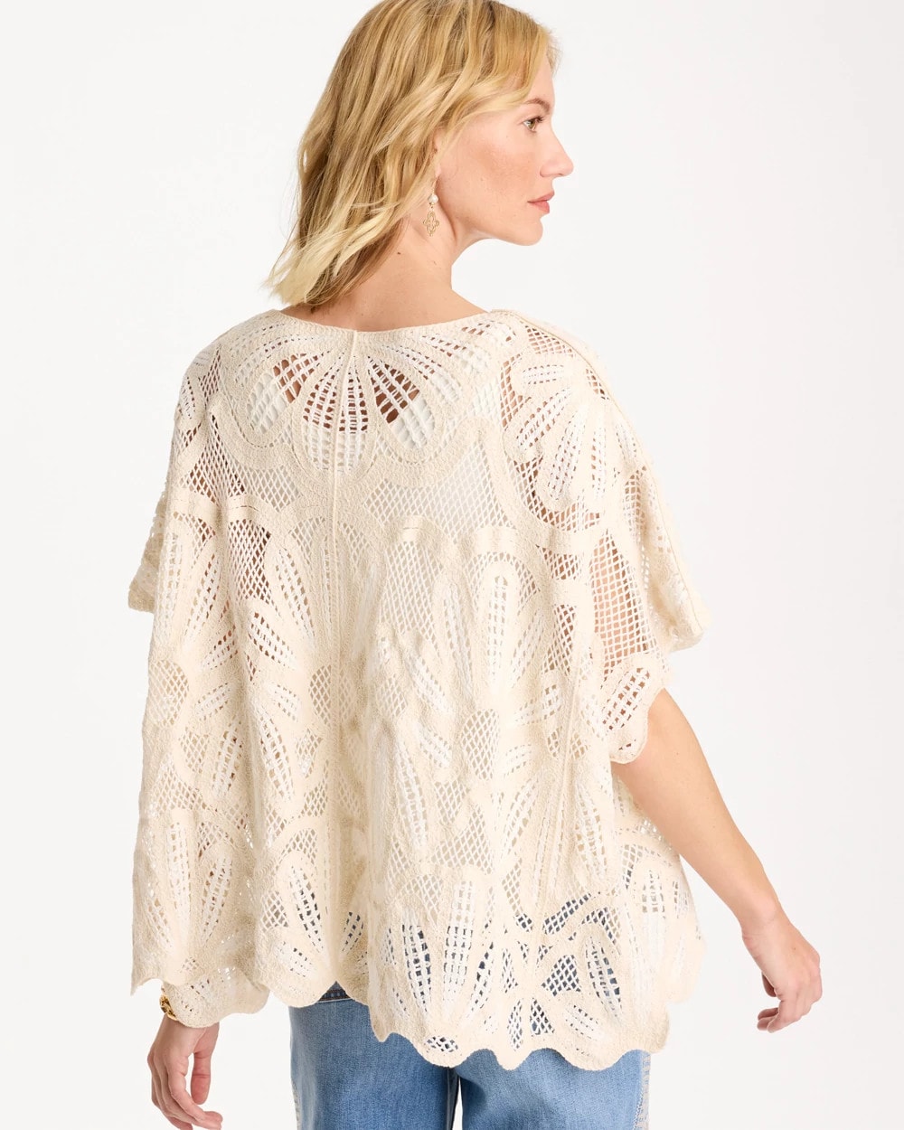 Chico's Exclusive | Woven Cotton-Blend Crochet Lace Poncho