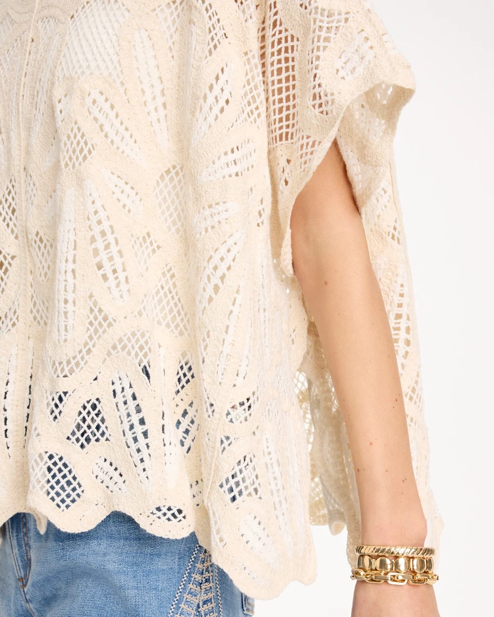 Chico's Exclusive | Woven Cotton-Blend Crochet Lace Poncho