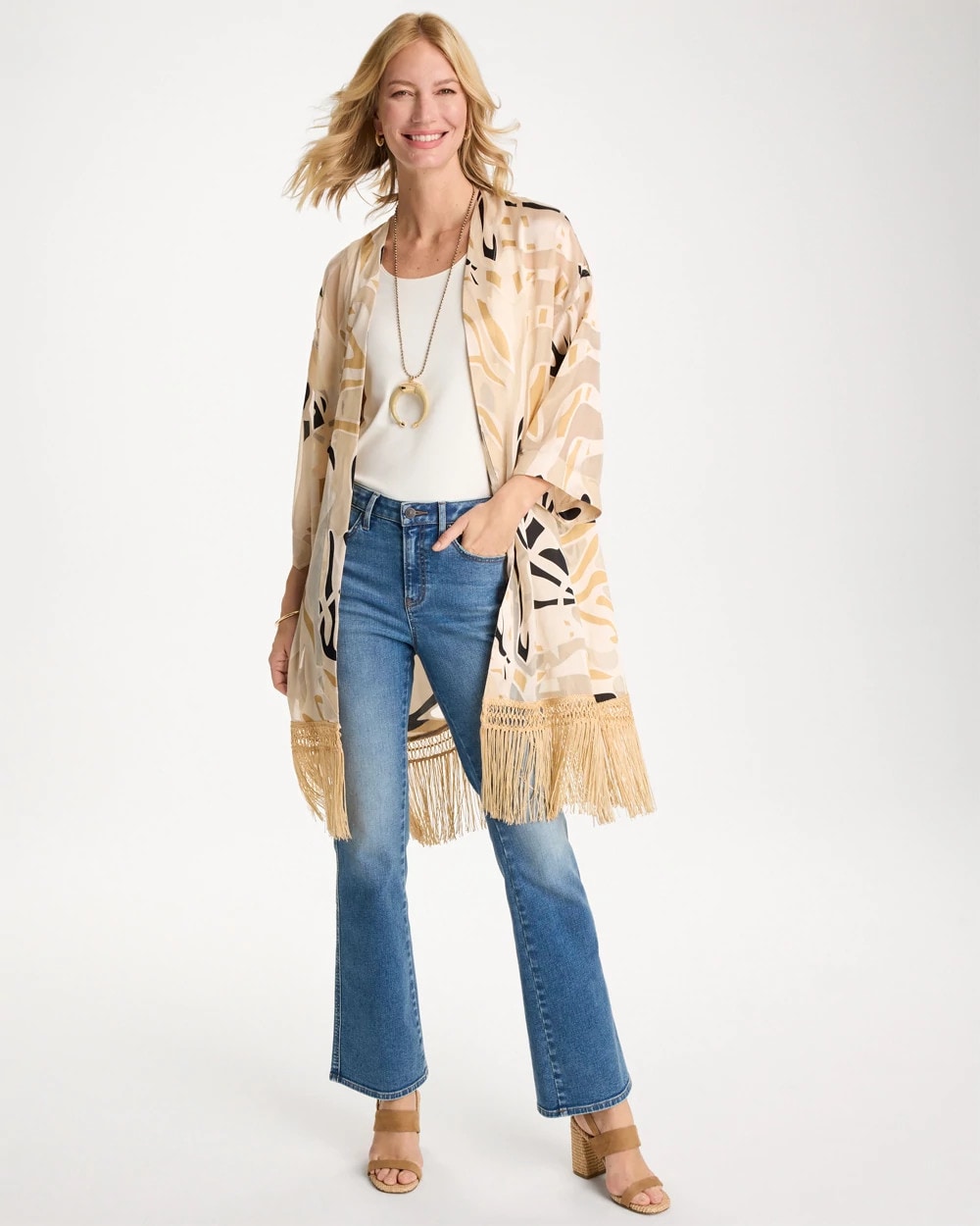 Chico's Signature | Woven Long Fringed Kimono