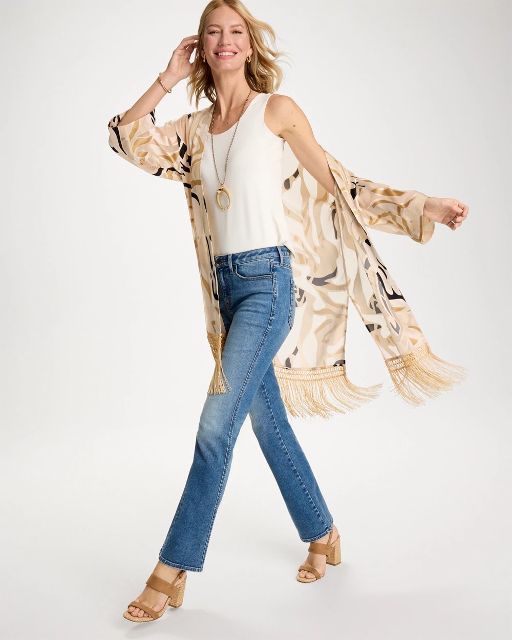 Chico's Signature | Woven Long Fringed Kimono