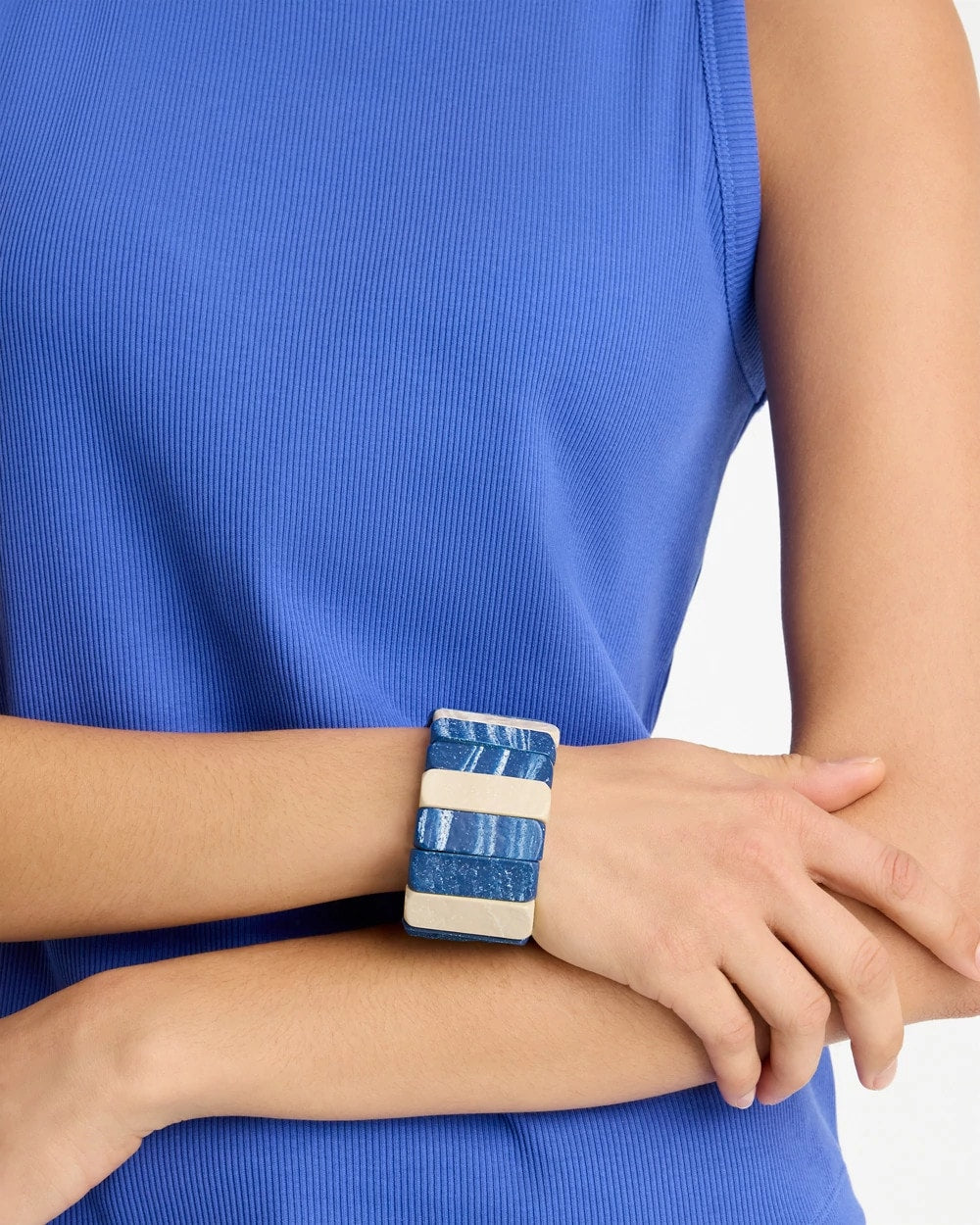 Chico's Classic | Blue-Neutral Wood Stretch Bracelet