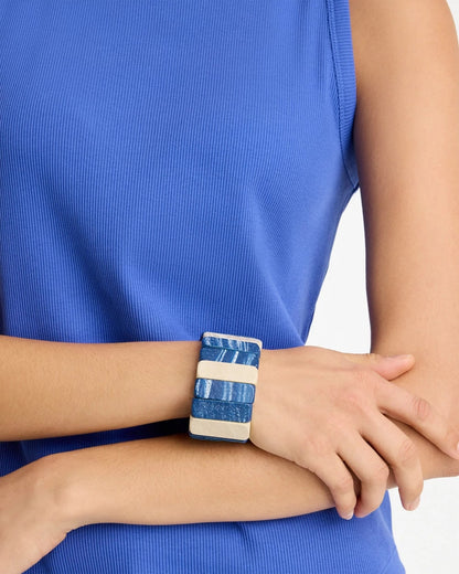 Chico's Classic | Blue-Neutral Wood Stretch Bracelet