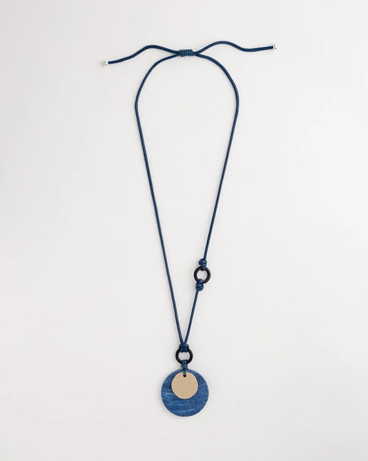 Chico's Premium | Adjustable Blue-Neutral Wood Pendant Necklace