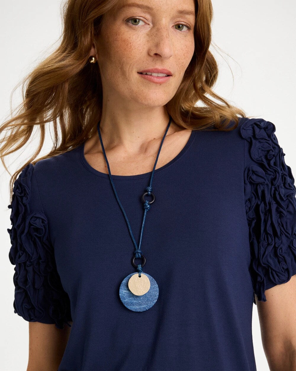 Chico's Premium | Adjustable Blue-Neutral Wood Pendant Necklace