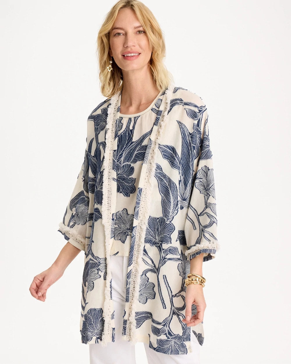 Chico's Exclusive | Cotton Jacquard Fringed Kimono