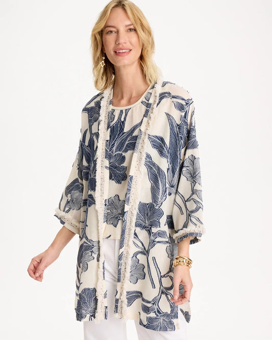 Chico's Exclusive | Cotton Jacquard Fringed Kimono