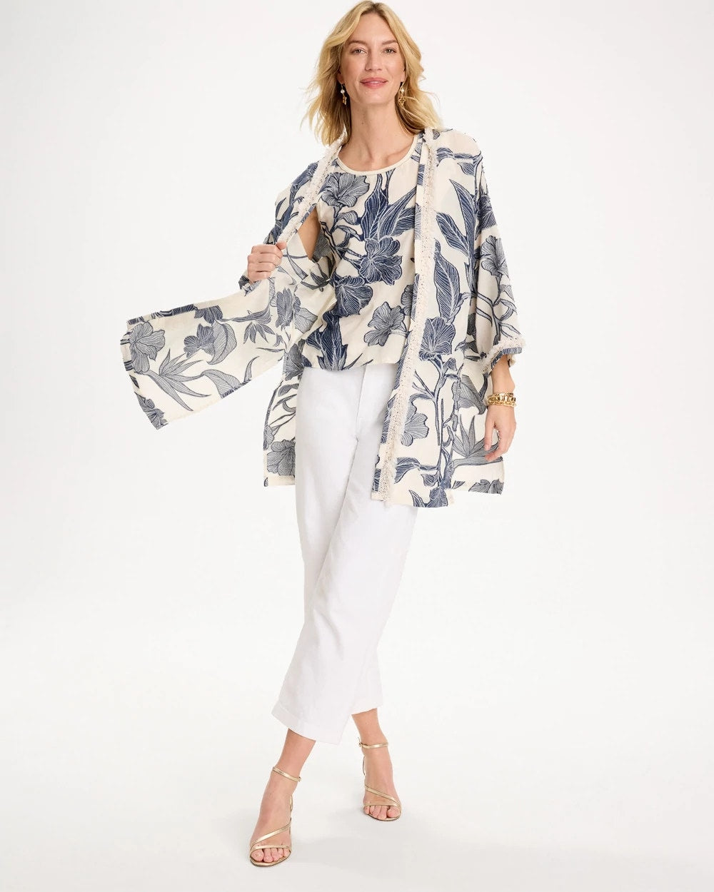 Chico's Exclusive | Cotton Jacquard Fringed Kimono