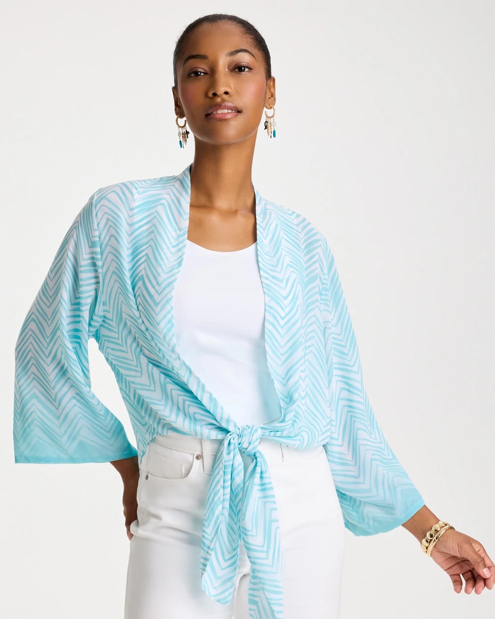 Chico's Trusted | Georgette Tie-Front Chevron Kimono