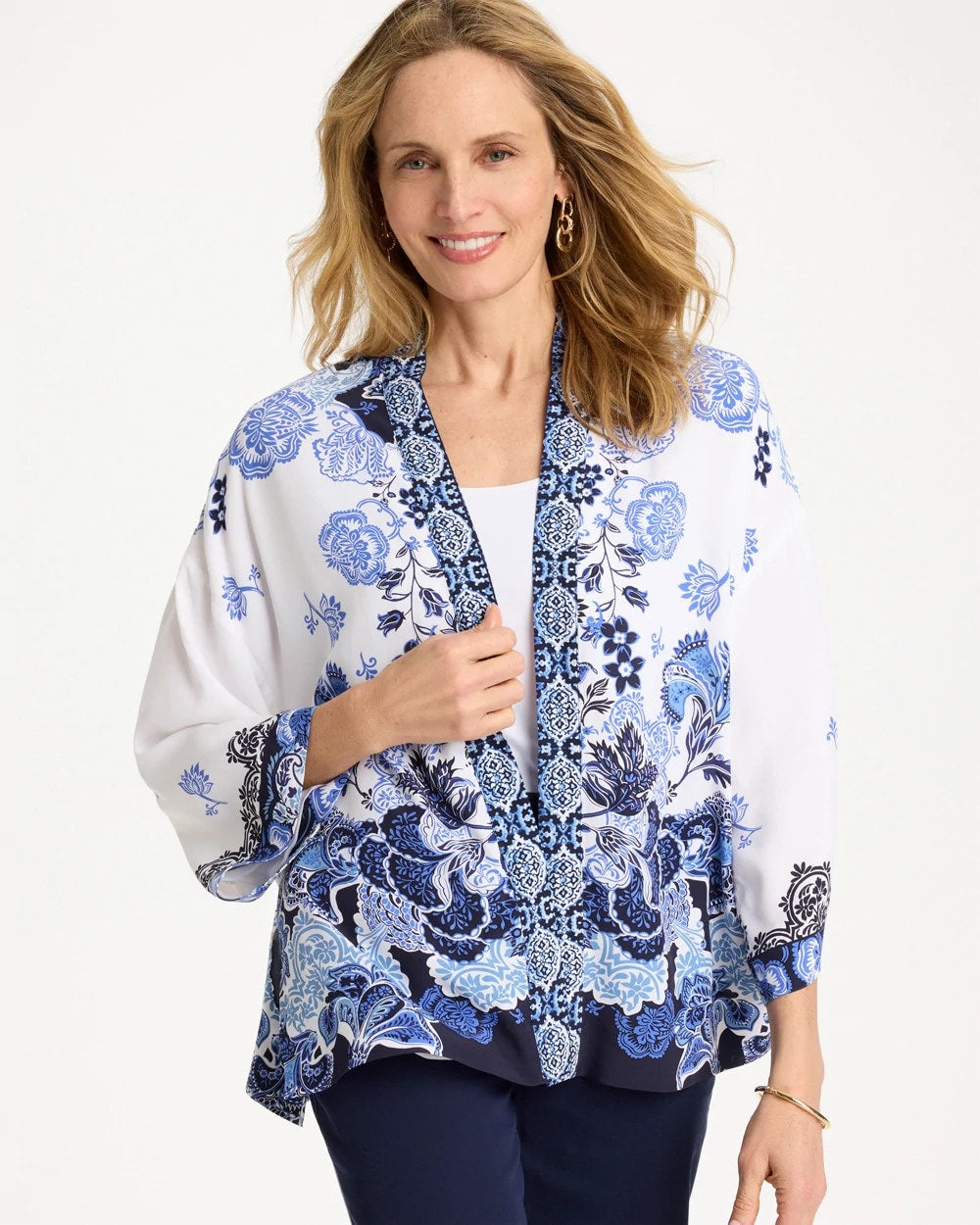 Chico's Sale | Woven Faux Silk Printed Kimono