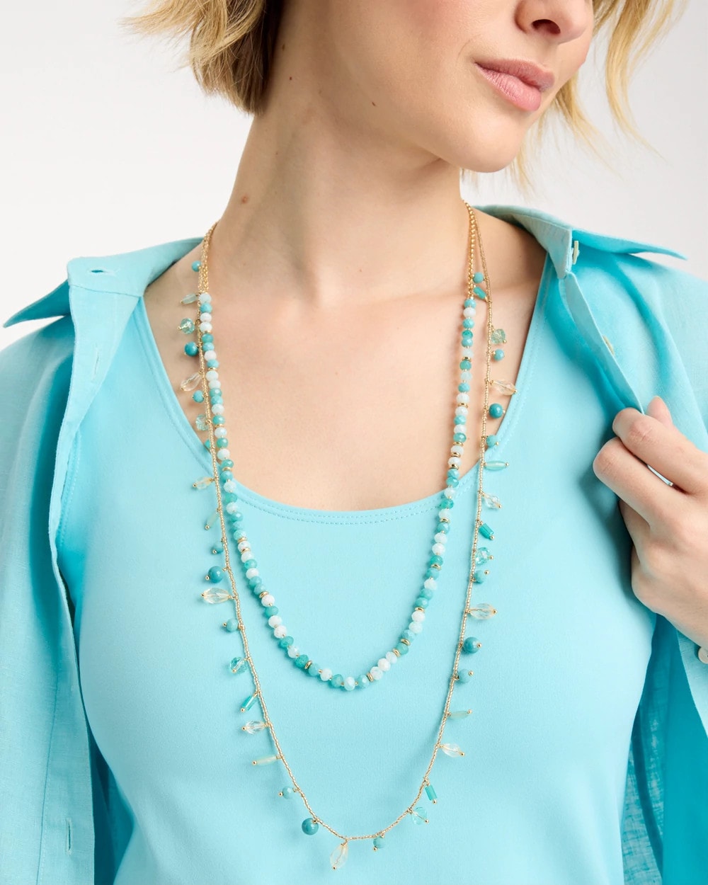 Chico's Discount | Multi-Strand Aqua Layering Necklace