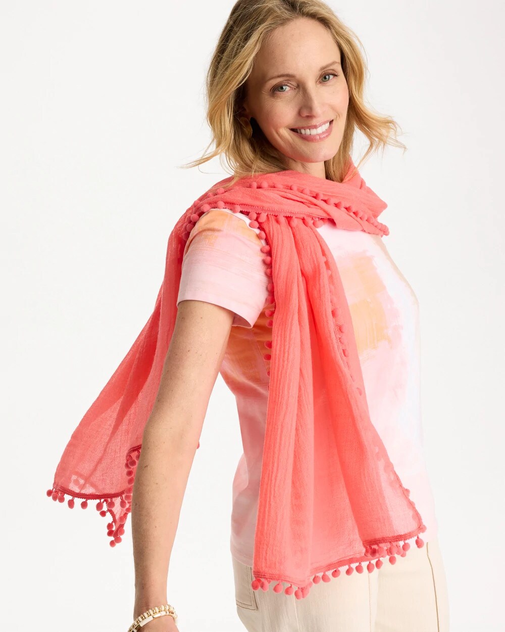 Chico's Hot Sale | Pom Pom Oblong Scarf