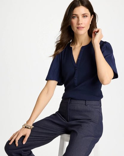 Chico's Discount | Rib Knit Woven Flutter Sleeve Tee