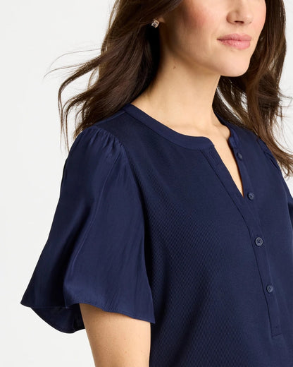 Chico's Discount | Rib Knit Woven Flutter Sleeve Tee
