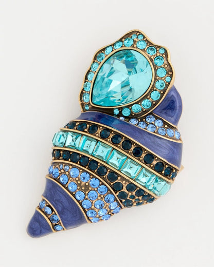 Chico's Classic | Faux Blue Halo Diamond Conch Shell Brooch