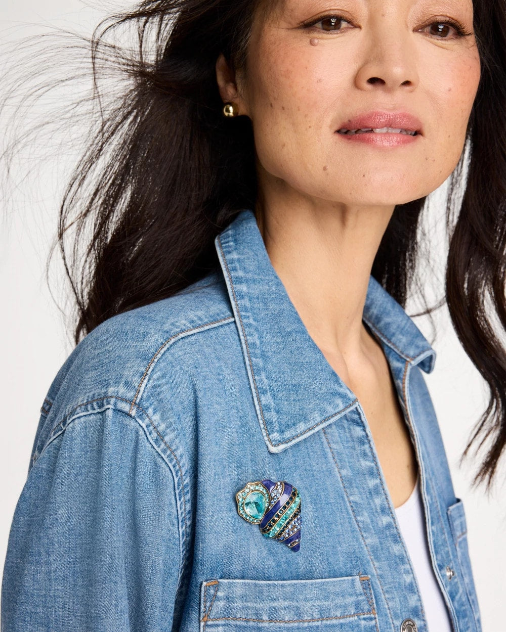 Chico's Classic | Faux Blue Halo Diamond Conch Shell Brooch