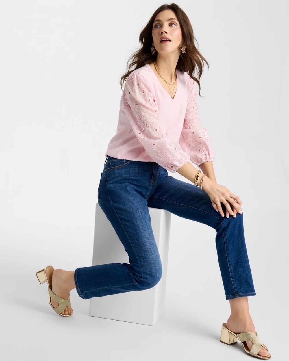 Chico's Classic | Floral Eyelet Sleeve Tee