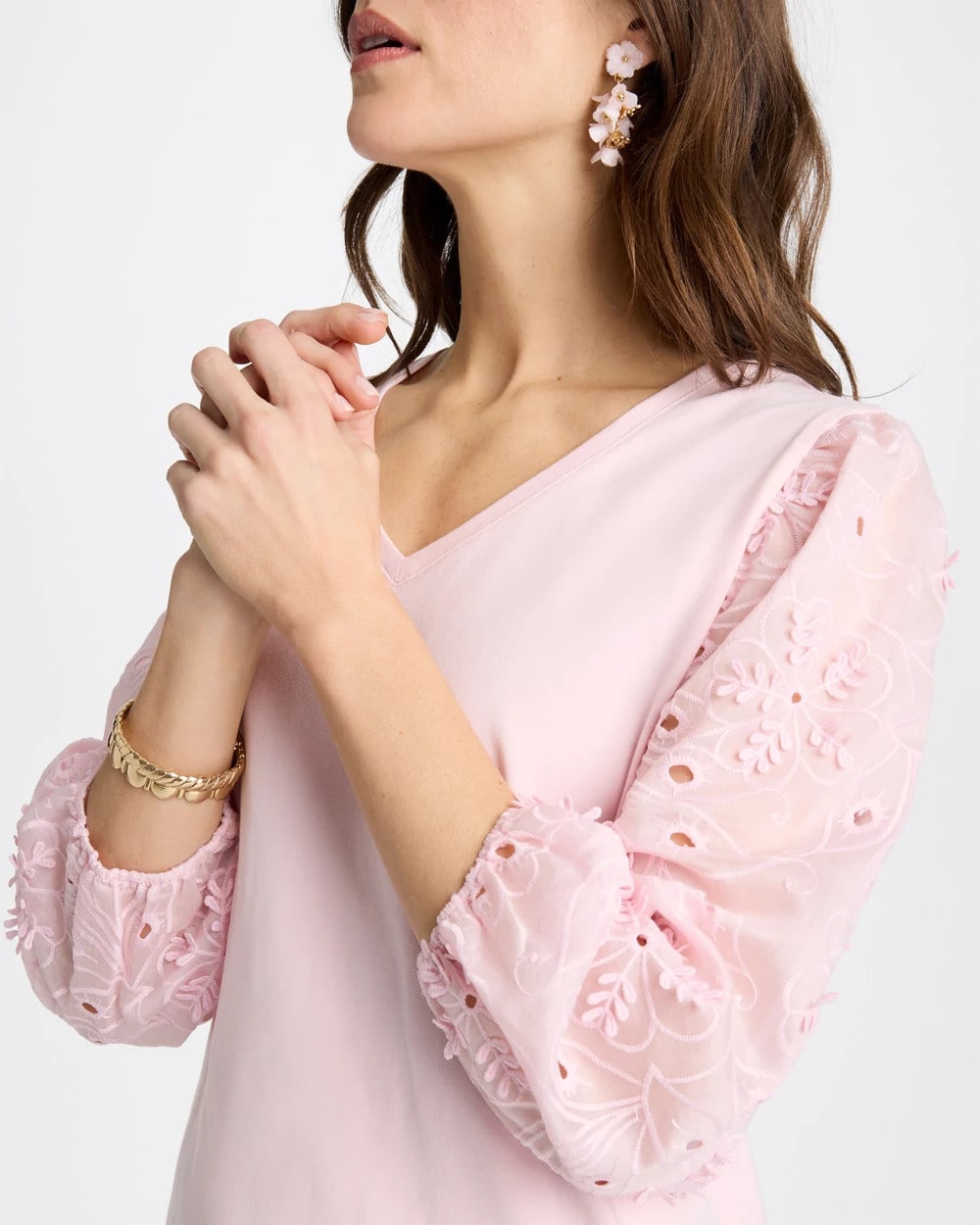 Chico's Classic | Floral Eyelet Sleeve Tee