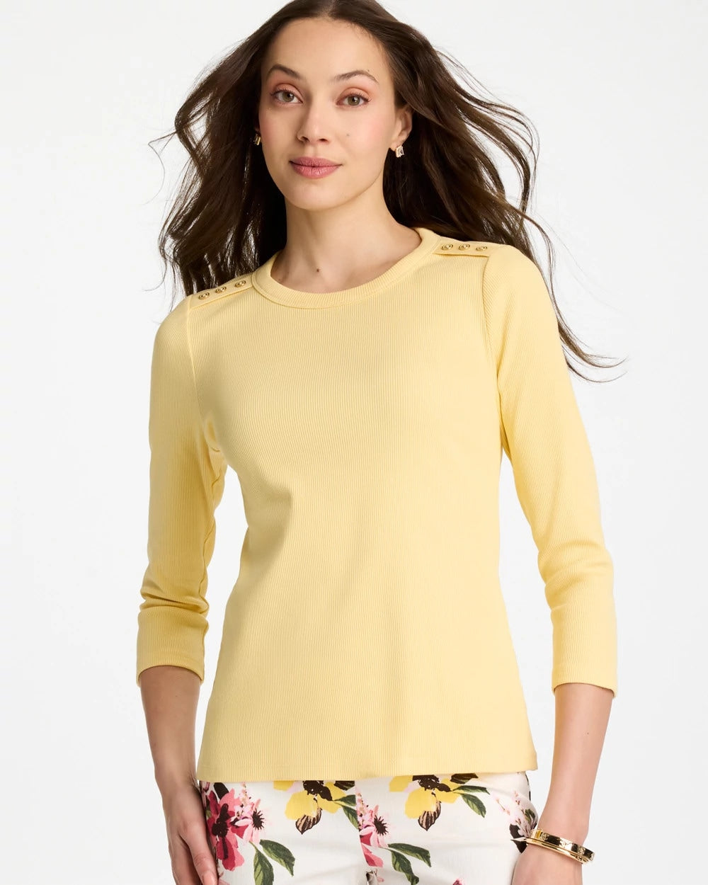 Chico's Deals | Ribbed Button Crewneck Tee
