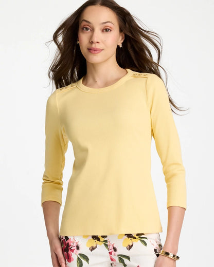 Chico's Deals | Ribbed Button Crewneck Tee