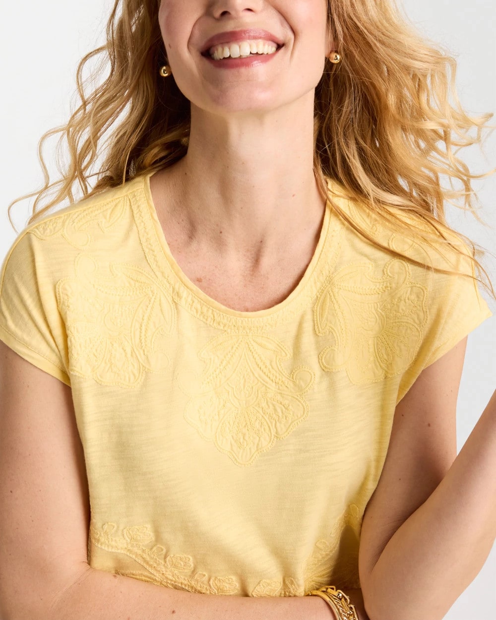 Chico's Featured | Monochrome Embroidered Cap-Sleeve Tee