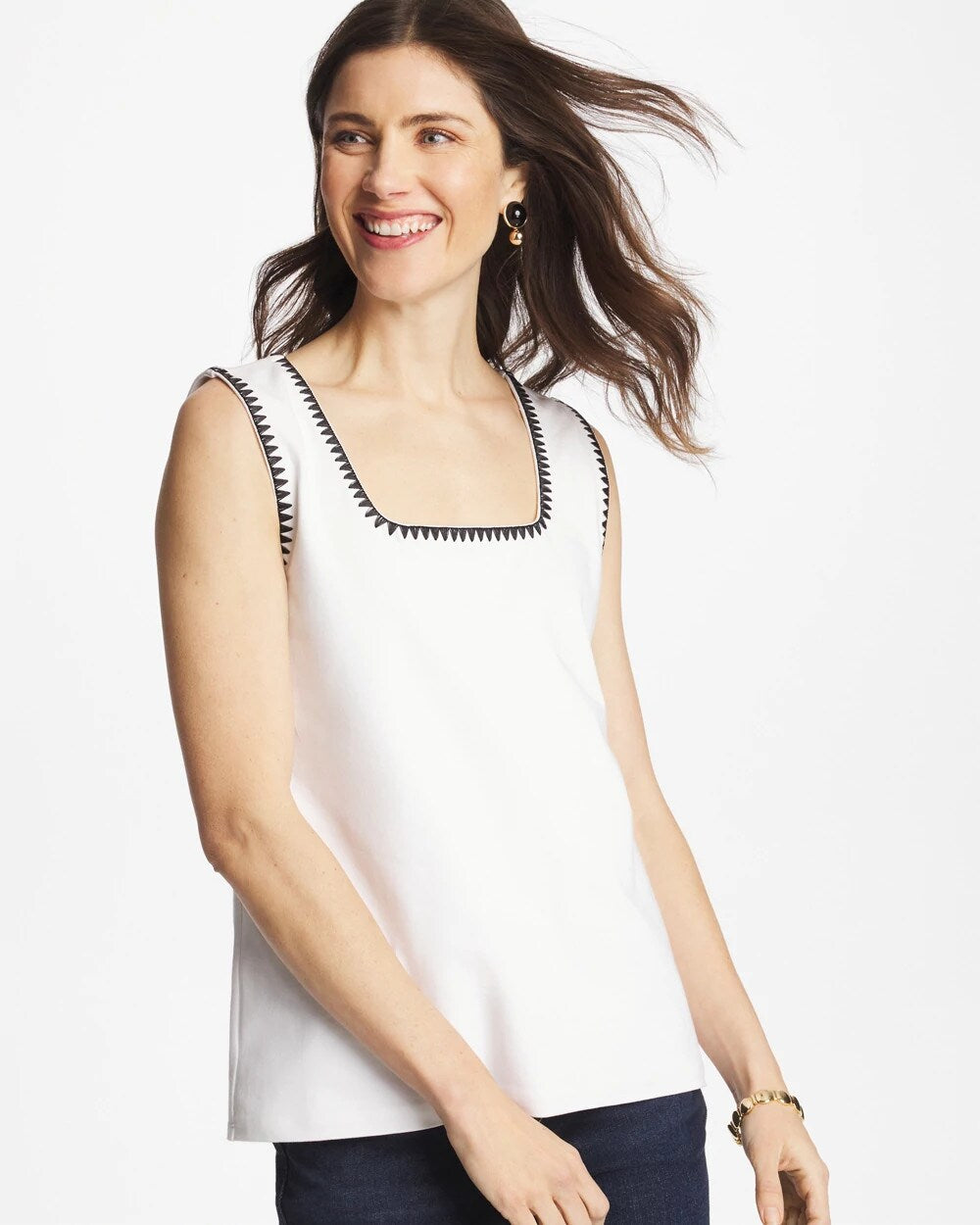 Chico's Trusted | Blanket Stitch Contour Cotton™ Square Neck Tank