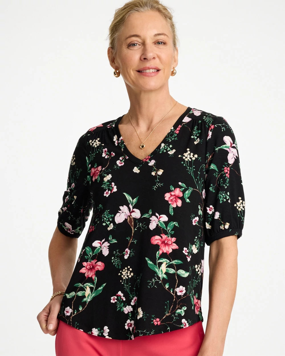 Chico's Sale | Kyoto Shirred Elbow Sleeve Tee