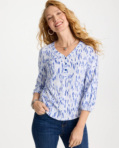 Chico's Hot Sale | Printed Puff Sleeve Slub Henley