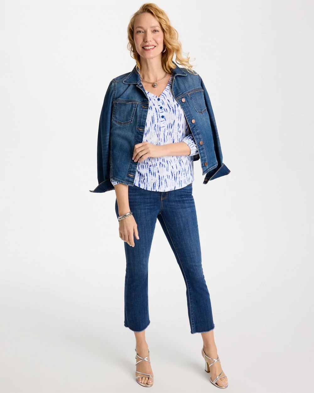 Chico's Hot Sale | Printed Puff Sleeve Slub Henley