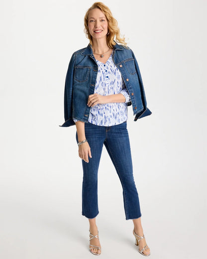 Chico's Hot Sale | Printed Puff Sleeve Slub Henley