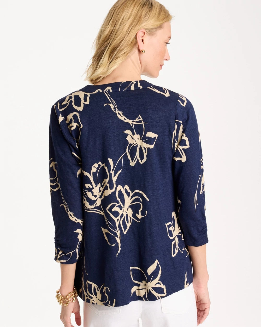 Chico's Discount | Floral Linen Open Front Cardigan