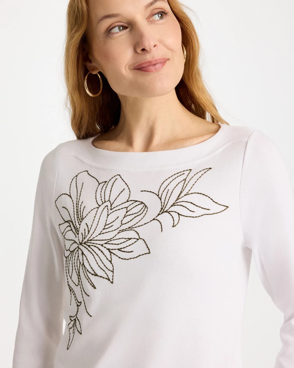 Chico's Exclusive | Embroidered Pima 3/4 Sleeve Tee