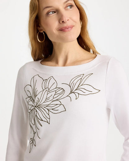 Chico's Exclusive | Embroidered Pima 3/4 Sleeve Tee