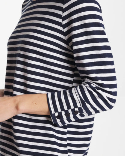 Chico's Discount | Striped Cotton Slub 3/4 Sleeve Button Tee