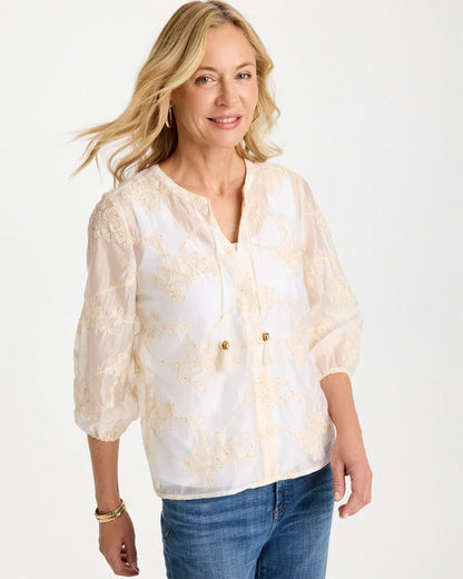 Chico's Top Pick | Embroidered Tassel Tie-Front Top