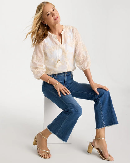 Chico's Top Pick | Embroidered Tassel Tie-Front Top