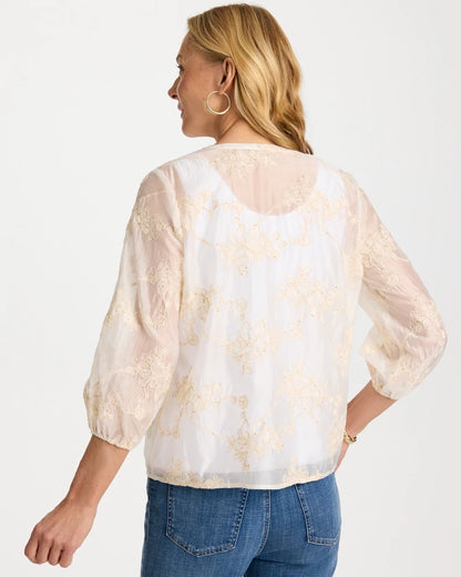 Chico's Top Pick | Embroidered Tassel Tie-Front Top