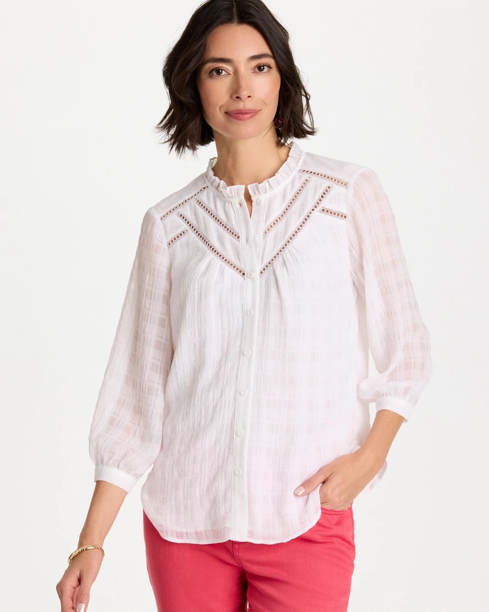 Chico's Customer Favorite | Cutwork Trim Chiffon Blouse